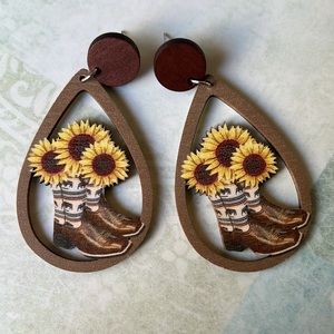 Wooden Sunflower Boot Earrings